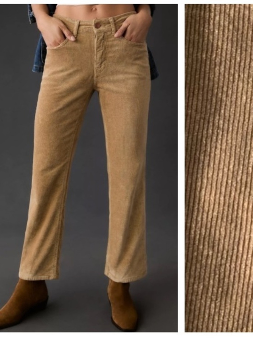 Anthropologie Pilcro Tan Corduroy Yaya Mid Rise Corduroy Crop Flare Jeans 24P